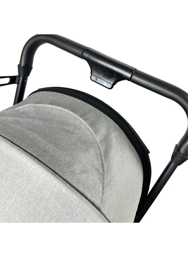 Foldable and lightweight baby stroller with flexible wheels and a protective canopy, gray color - Image 4