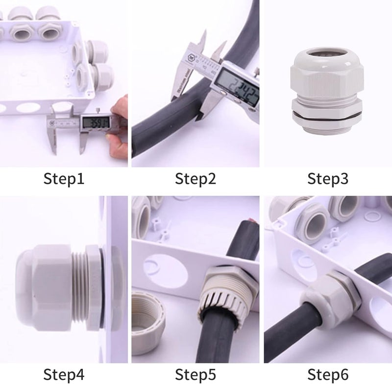LISTENJIALE Cable Gland, 50PCS PG7,PG9,PG11,PG13.5,PG16,PG19 Waterproof Adjustable 3-16mm Cable Connectors,Plastic Cable Gland Joints with Gaskets in PP Box(White) - Image 5