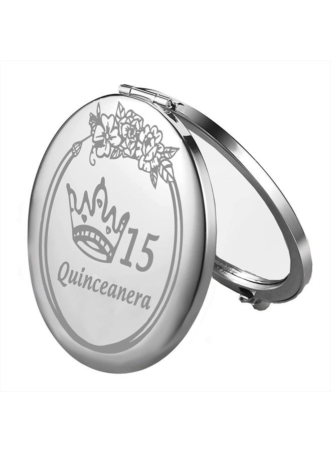 FEELMEM 15 Quinceanera Compact Mirror Sweet 15 Gift Quinceanera 15th Birthday Party Mirror Gift Happy 15th Birthday Gift (15 Quinceanera-Mirror) - Image 2