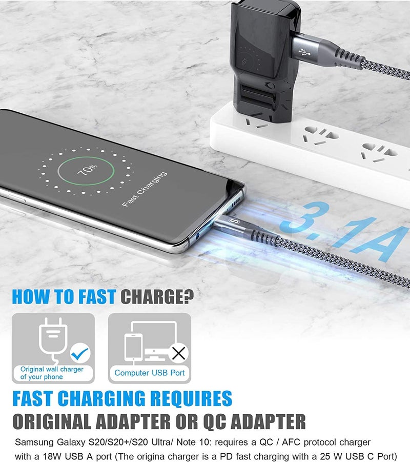 sweguard USB Type C iPhone 16 Pro Max Charger Cable [2-Pack,6.6ft+6.6ft] Nylon Braided USB C Cord for iPhone 16 15 Pro Max Samsung Galaxy S25 S24 S23 S22 S21 S20 S10 A54 A53 A52 A15 Pixel 9 8 LG Moto - Image 3