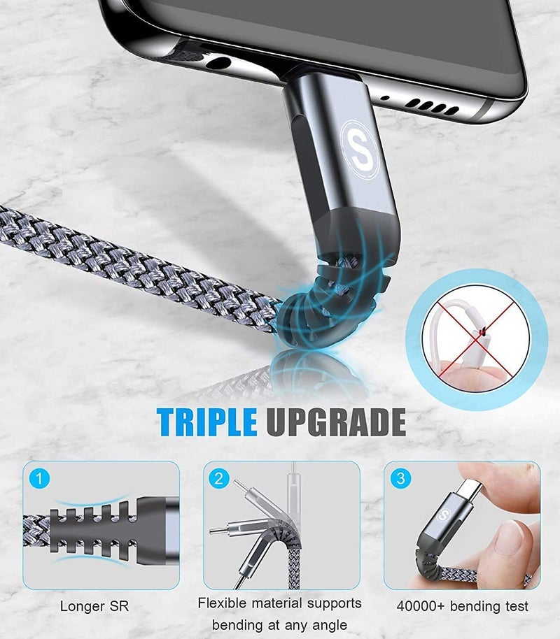 sweguard USB Type C iPhone 16 Pro Max Charger Cable [2-Pack,6.6ft+6.6ft] Nylon Braided USB C Cord for iPhone 16 15 Pro Max Samsung Galaxy S25 S24 S23 S22 S21 S20 S10 A54 A53 A52 A15 Pixel 9 8 LG Moto - Image 4