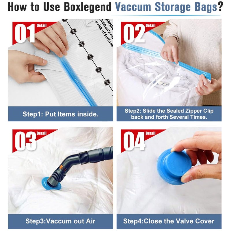BoxLegend Vacuum Storage Bags with Large Hand Pump 24 Combo (1X-Jumbo, 4 Jumbo, 7 Large, 6 Medium, 6 Small) Thickened Vacuum Seal Bags for Clothing Blanket Pillow Comforters Bedding Quilt Coat - Image 4
