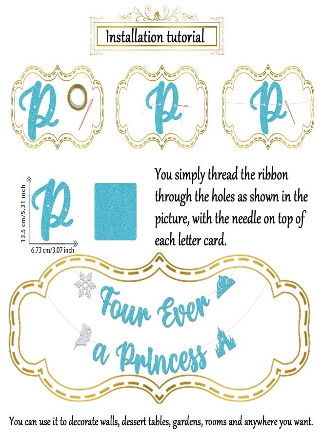 WFKLDF Four Ever A Princess Banner - Four Ever A Princess Birthday Decorations - Four the First Time in Forever Birthday Decoration Blue - Image 2