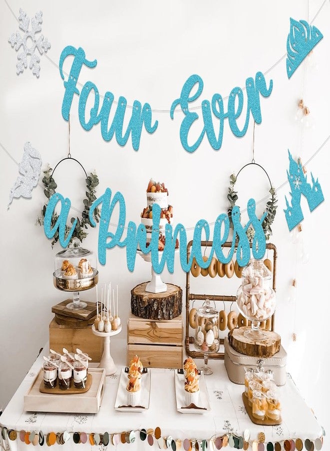 WFKLDF Four Ever A Princess Banner - Four Ever A Princess Birthday Decorations - Four the First Time in Forever Birthday Decoration Blue - Image 3