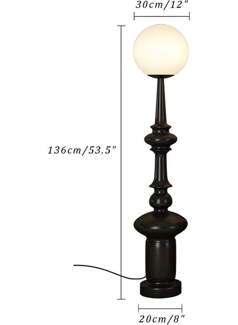 Modern Black Floor Lamp with Acrylic Globe Lampshade – Retro Roman Column Design, 3-Tone Dimmable Standing Lamp for Living Room, Bedroom, Office & Study Room, Luxury Home Décor Lighting (136cm/53.5") - Image 2