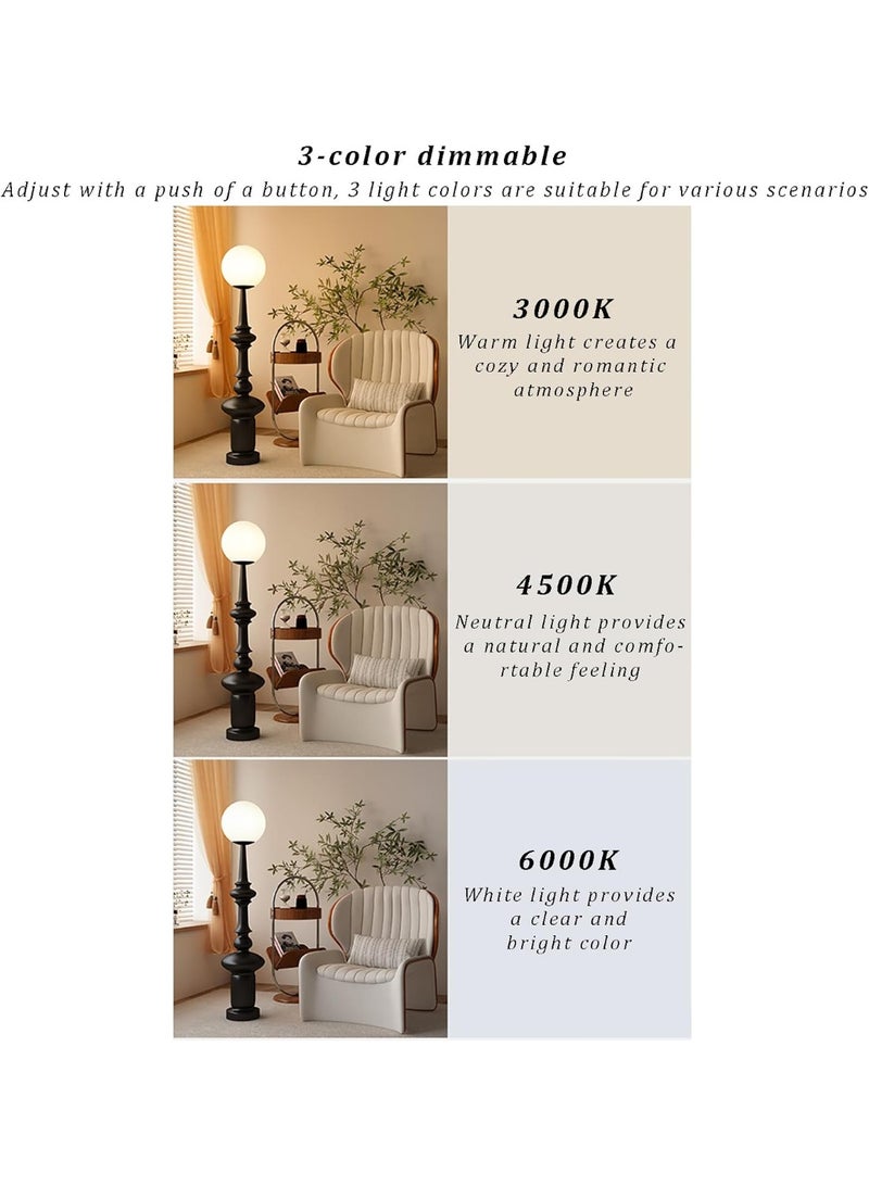 Modern Black Floor Lamp with Acrylic Globe Lampshade – Retro Roman Column Design, 3-Tone Dimmable Standing Lamp for Living Room, Bedroom, Office & Study Room, Luxury Home Décor Lighting (136cm/53.5") - Image 3