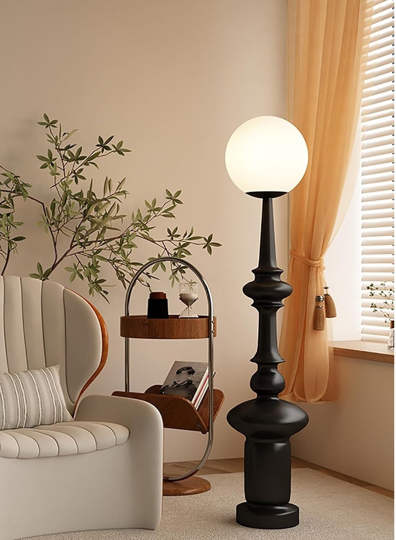 Modern Black Floor Lamp with Acrylic Globe Lampshade – Retro Roman Column Design, 3-Tone Dimmable Standing Lamp for Living Room, Bedroom, Office & Study Room, Luxury Home Décor Lighting (136cm/53.5") - Image 1