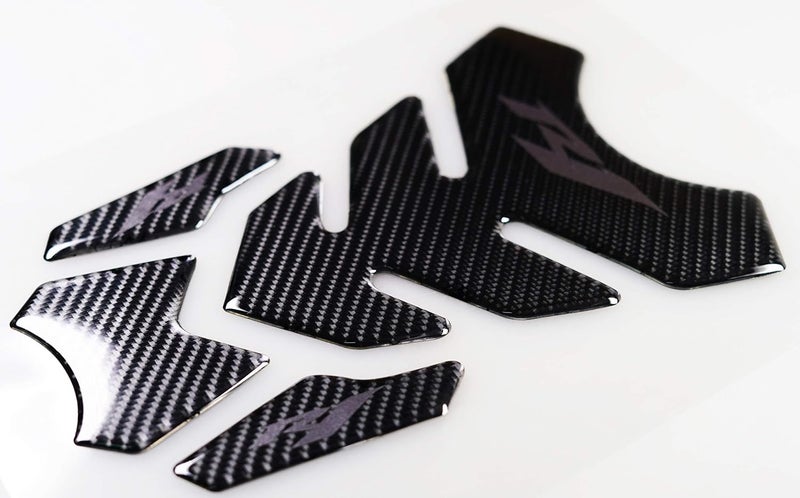 REVSOSTAR 5D Real Carbon, Motorcycle Gas Tank Protector, Grey Tank Pad Sticker, Tank Cap, Fuel Cap Decal, Triple Tree Front End Upper for R1, 3 Pcs Per Set - Image 2