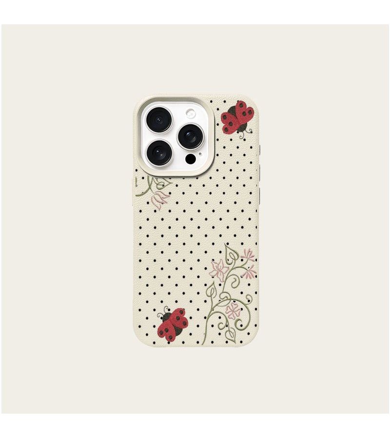 Mixed Color Phone Case For iPhone 17 Pro With Polka Dot Flowers And Ladybug Pattern - Image 1
