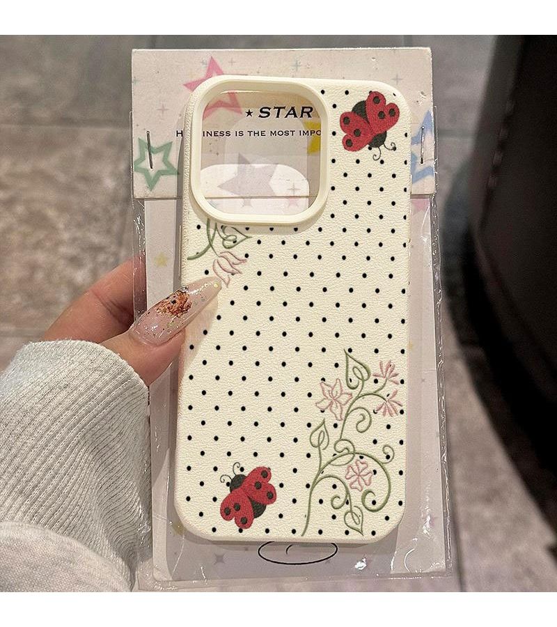 Mixed Color Phone Case For iPhone 17 Pro With Polka Dot Flowers And Ladybug Pattern - Image 4