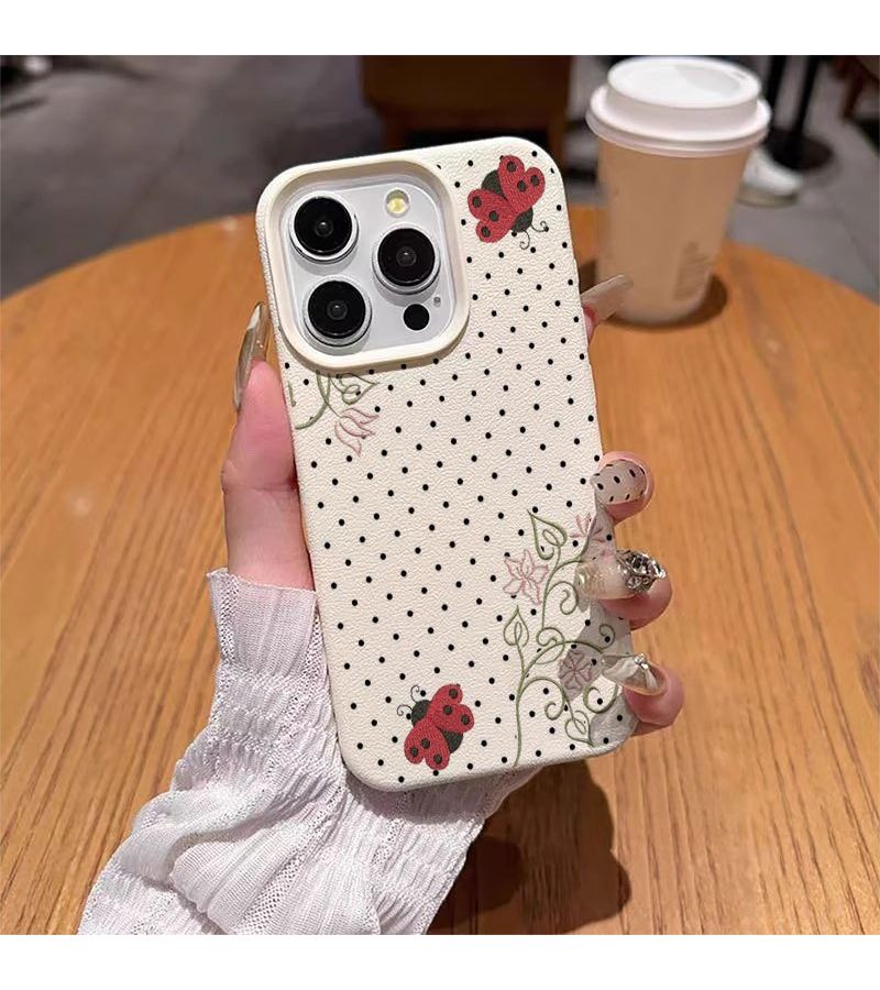 Mixed Color Phone Case For iPhone 17 Pro With Polka Dot Flowers And Ladybug Pattern - Image 2