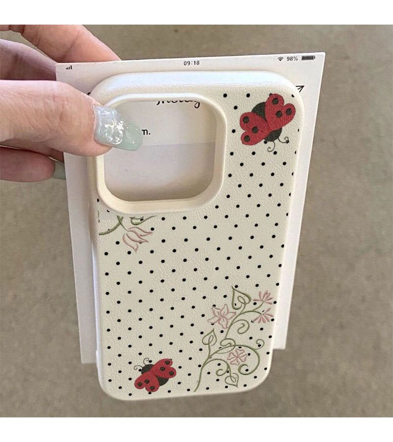 Mixed Color Phone Case For iPhone 17 Pro With Polka Dot Flowers And Ladybug Pattern - Image 3