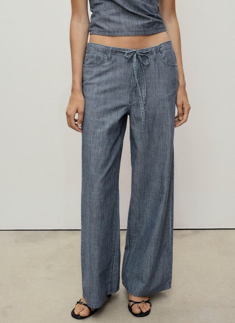 MANGO Wide Leg Denim Pants With Belt  - Image 1