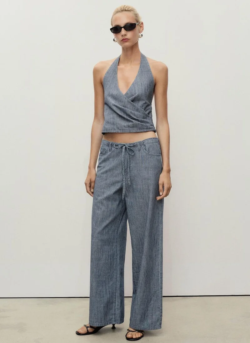 MANGO Wide Leg Denim Pants With Belt