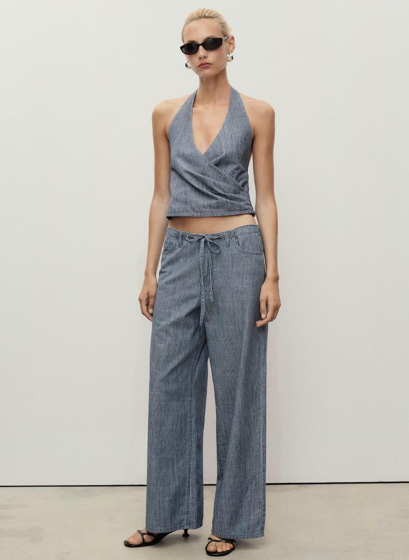 MANGO Wide Leg Denim Pants With Belt  - Image 3
