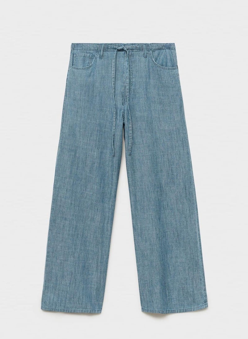 MANGO Wide Leg Denim Pants With Belt  - Image 4