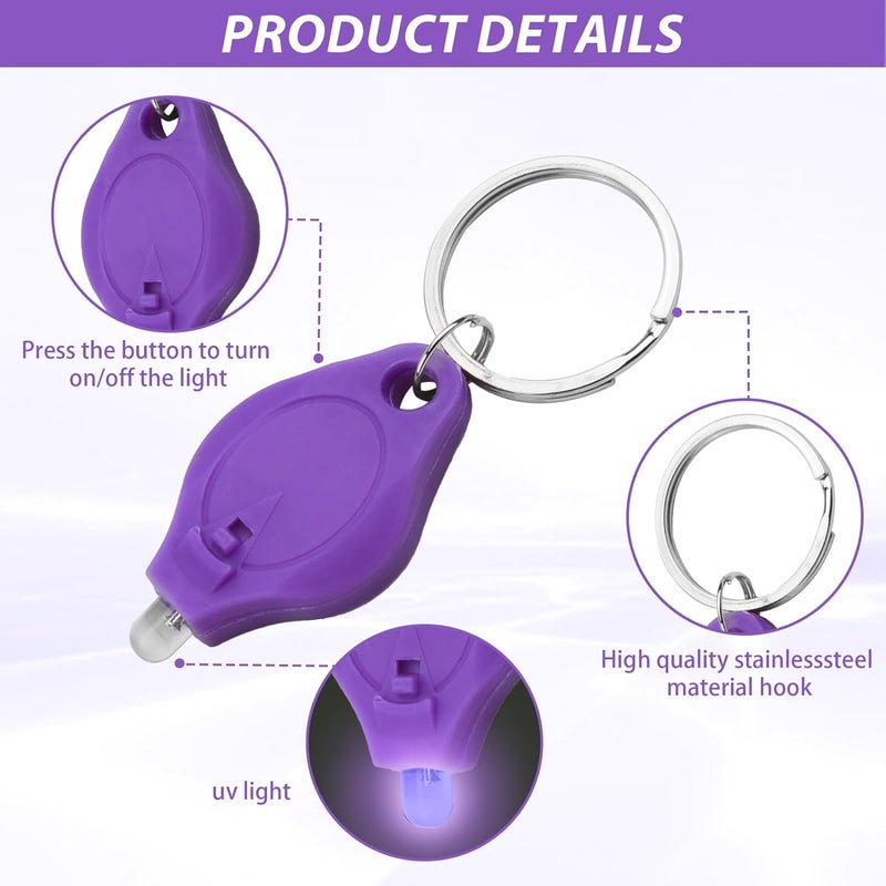 Clydewy UV Note Checker Mini LED Keyring Torch - Portable Pocket Ultra Violet Flashlight (Pack of 3, Purple) - Image 3