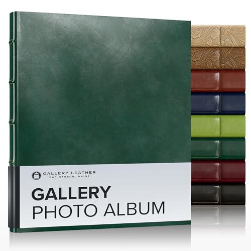 Gallery Leather Photo Album 4x6 Pictures with Slip-In Pockets & Writing Space – Holds up to 120 Photos, Ring Bound, Made in USA – Acadia Green - 11.75" x 10.5" - Image 1