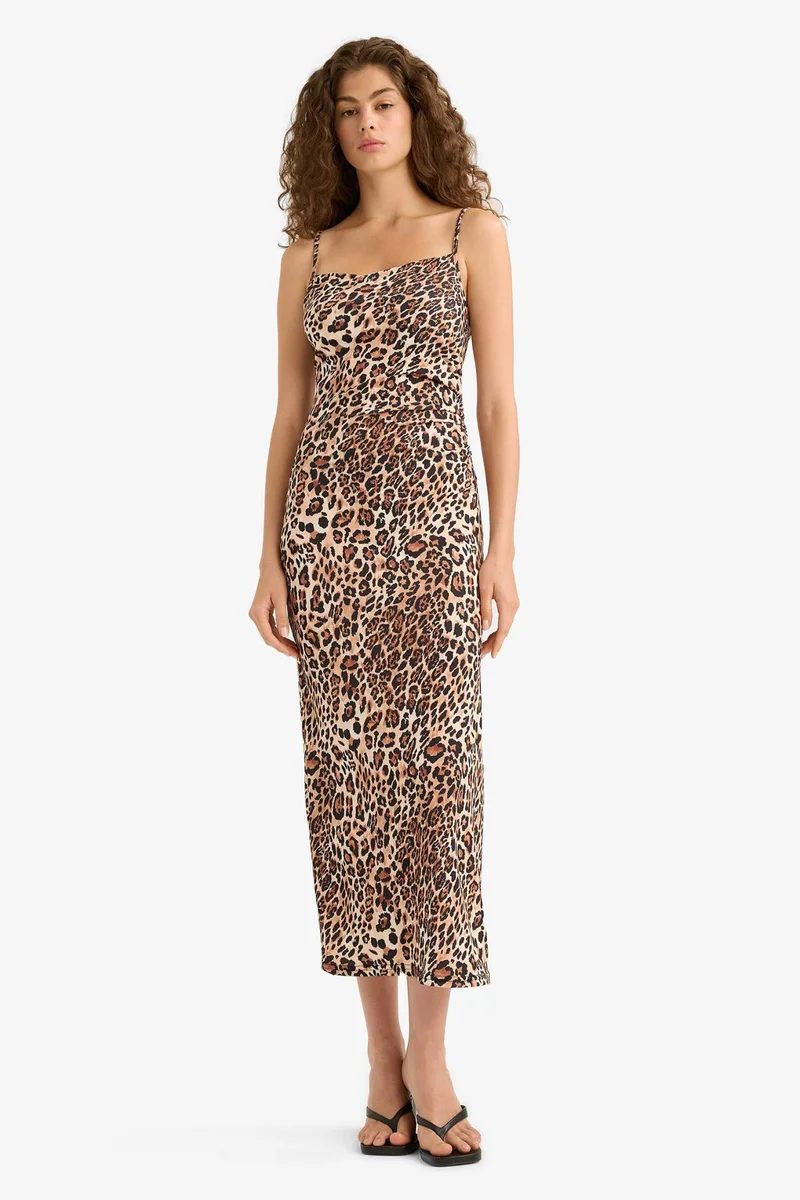 ديفاكتو Bodycon Leopard Print Strappy Maxi Dress