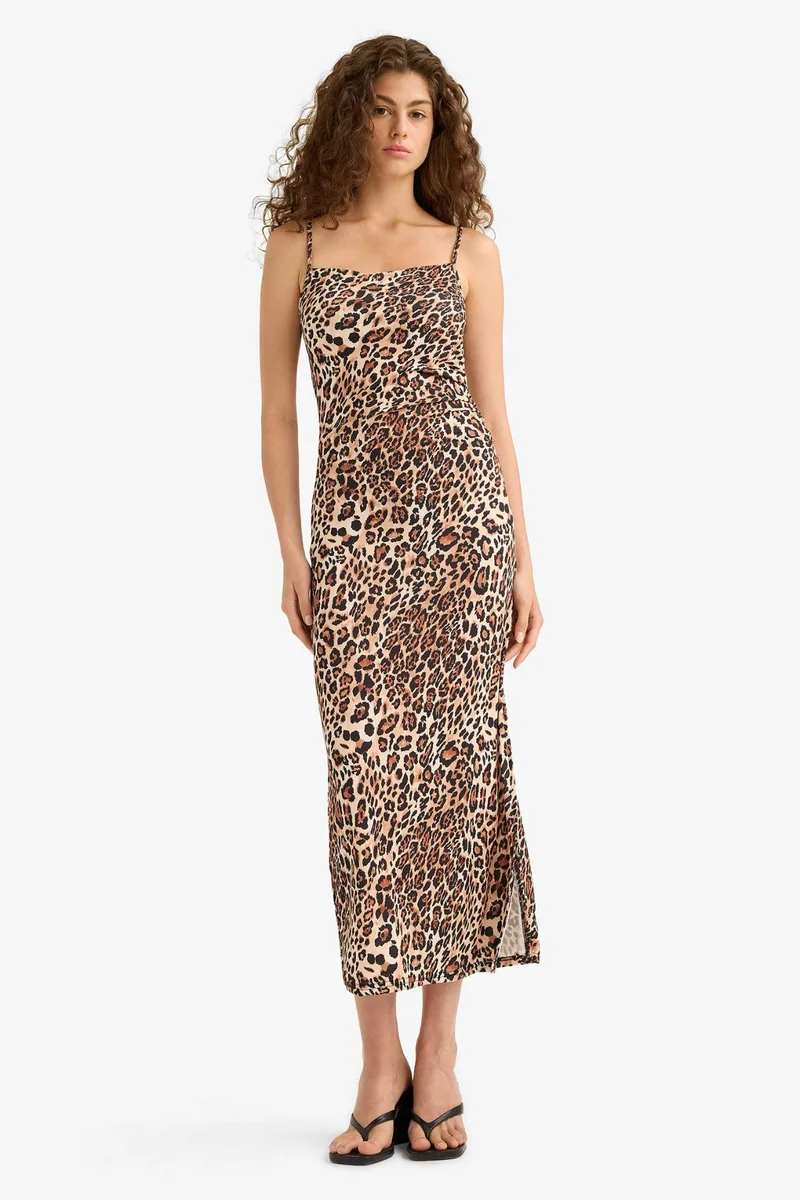 ديفاكتو Bodycon Leopard Print Strappy Maxi Dress