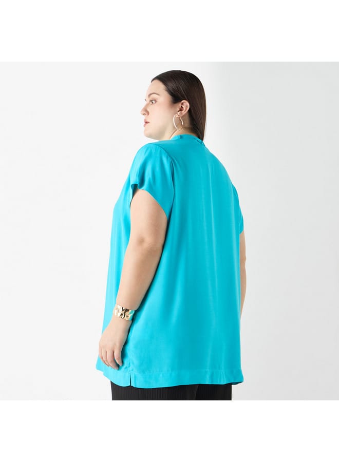 Ulla Popken Plus Size Ulla Popken Top with Tie-Up Detail  - Image 3