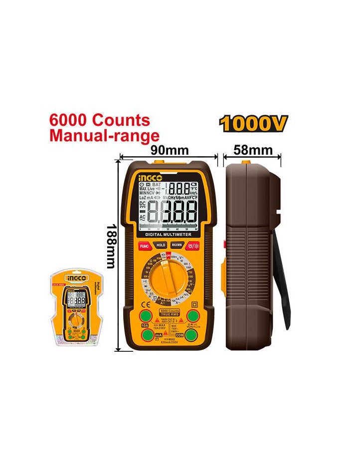 INGCO DM310002 Digital Multimeter Display : TRUR RMS 6000 counts, Diode test, NCV, Data hold, Flashlight, Backlight  - Image 2