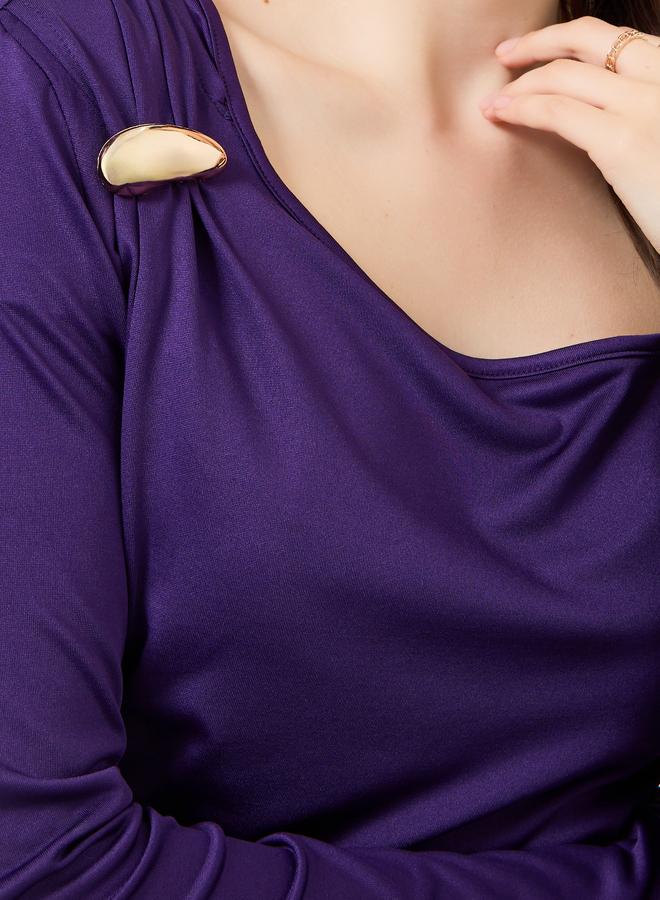 Styli Asymmetrical neckline knit top with trim - Image 4