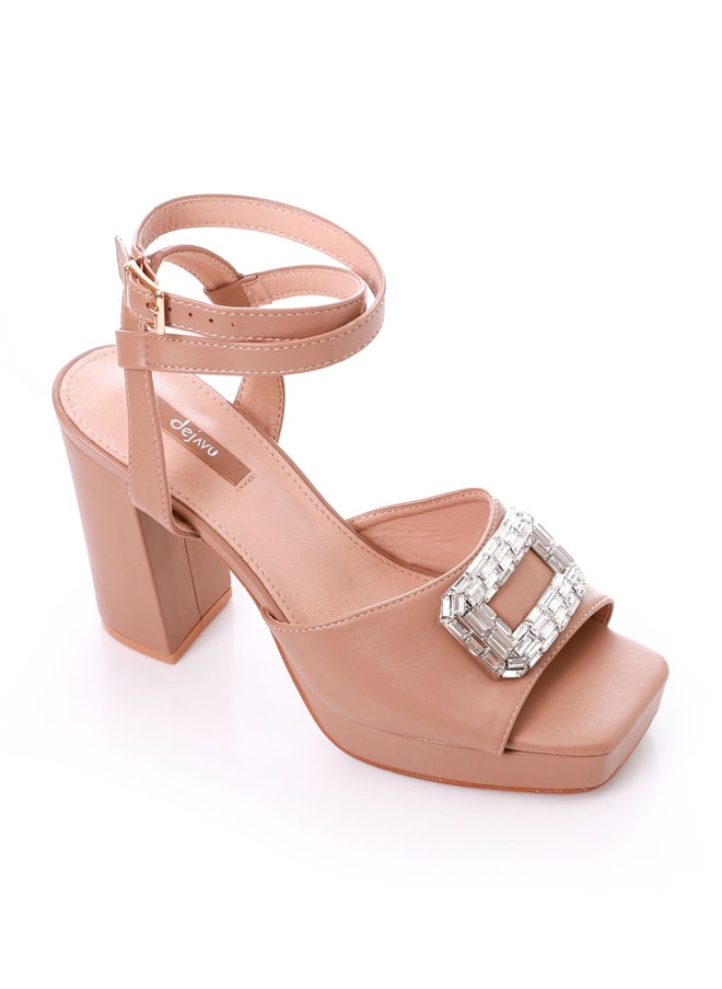 DejaVu - Buckle Closure Heeled Sandals With Decorative Accessory - Image 1