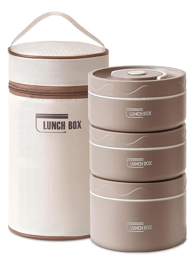 ﻿ Portable Insulated Lunch Containers with Insulation Bag, Separate Stackable Lunch Container, Leakproof Stackable Stainless Steel Food Container, for Adult Men Women Kids, Insulated Bento Boxes (Brown, 3Tier)