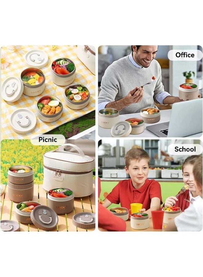 ﻿ Portable Insulated Lunch Containers with Insulation Bag, Separate Stackable Lunch Container, Leakproof Stackable Stainless Steel Food Container, for Adult Men Women Kids, Insulated Bento Boxes (Brown, 3Tier)