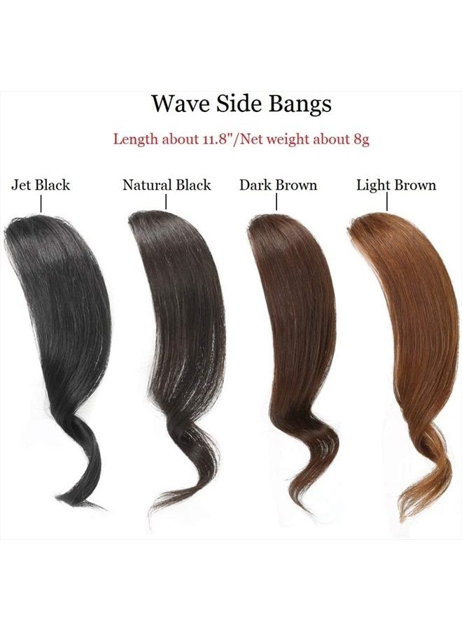 DSOAR 2pcs Wave Side Bangs Real Human Hair Clip in Bangs Wave Fringe Hair Extension(Dark Brown) - Image 2