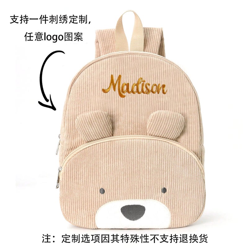 Cute Bear Corduroy School Backpack for Kids - Image 4