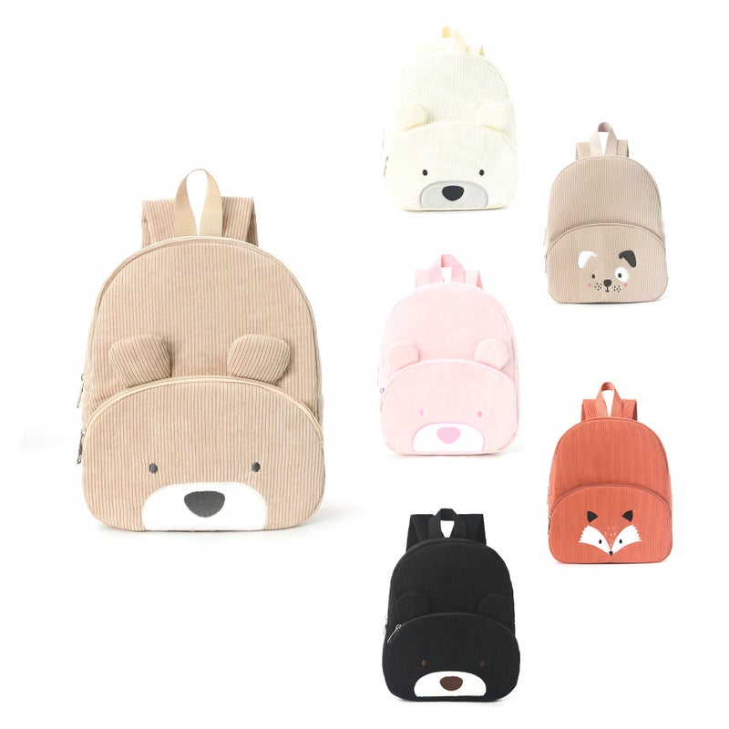 Cute Bear Corduroy School Backpack for Kids - Image 1