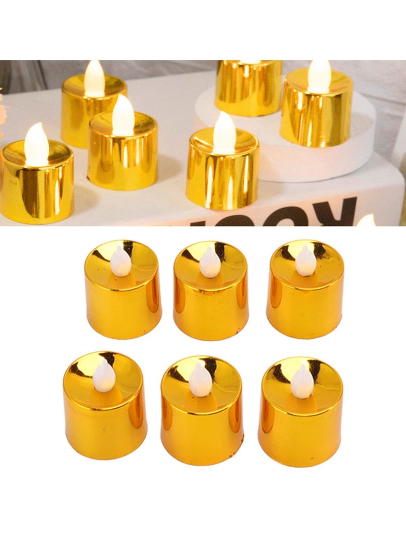 12 Pack Gold LED Votive Tea Lights, Flameless Glitter Flickering Candles, Battery Operated Electronic Candle Lamps for Weddings and Home Decor - Image 1