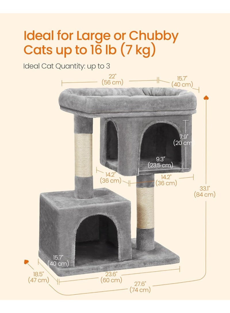 غوغويا شجرة قطط، برج قطط بطول 84 سم، شقة فخمة للقطط الكبيرة التي يصل وزنها إلى 16 رطلاً، جذع كبير، كهفان، عمود خدش، رمادي - Image 2