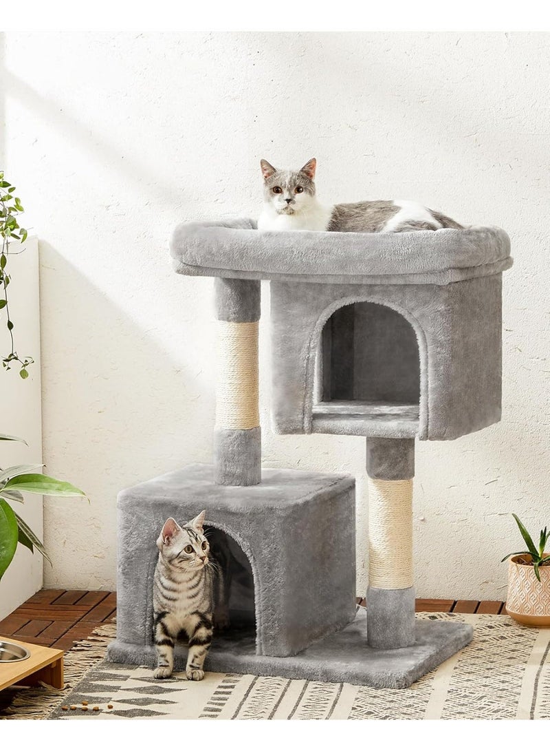 غوغويا شجرة قطط، برج قطط بطول 84 سم، شقة فخمة للقطط الكبيرة التي يصل وزنها إلى 16 رطلاً، جذع كبير، كهفان، عمود خدش، رمادي - Image 4