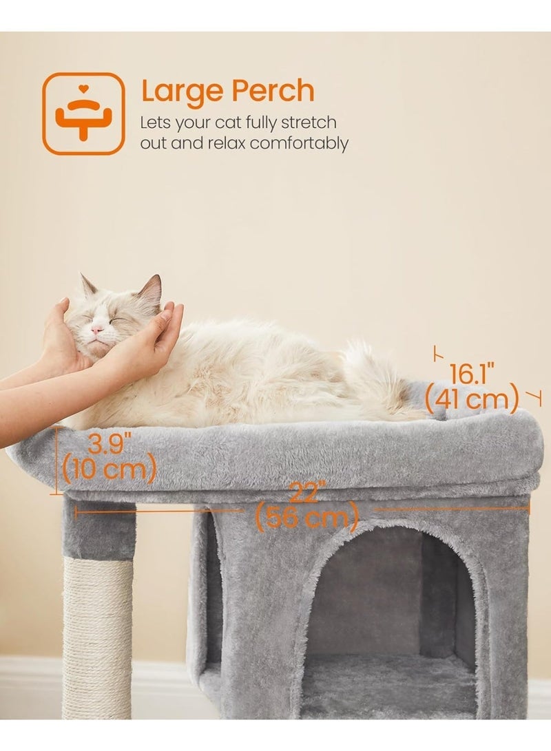 غوغويا شجرة قطط، برج قطط بطول 84 سم، شقة فخمة للقطط الكبيرة التي يصل وزنها إلى 16 رطلاً، جذع كبير، كهفان، عمود خدش، رمادي - Image 5