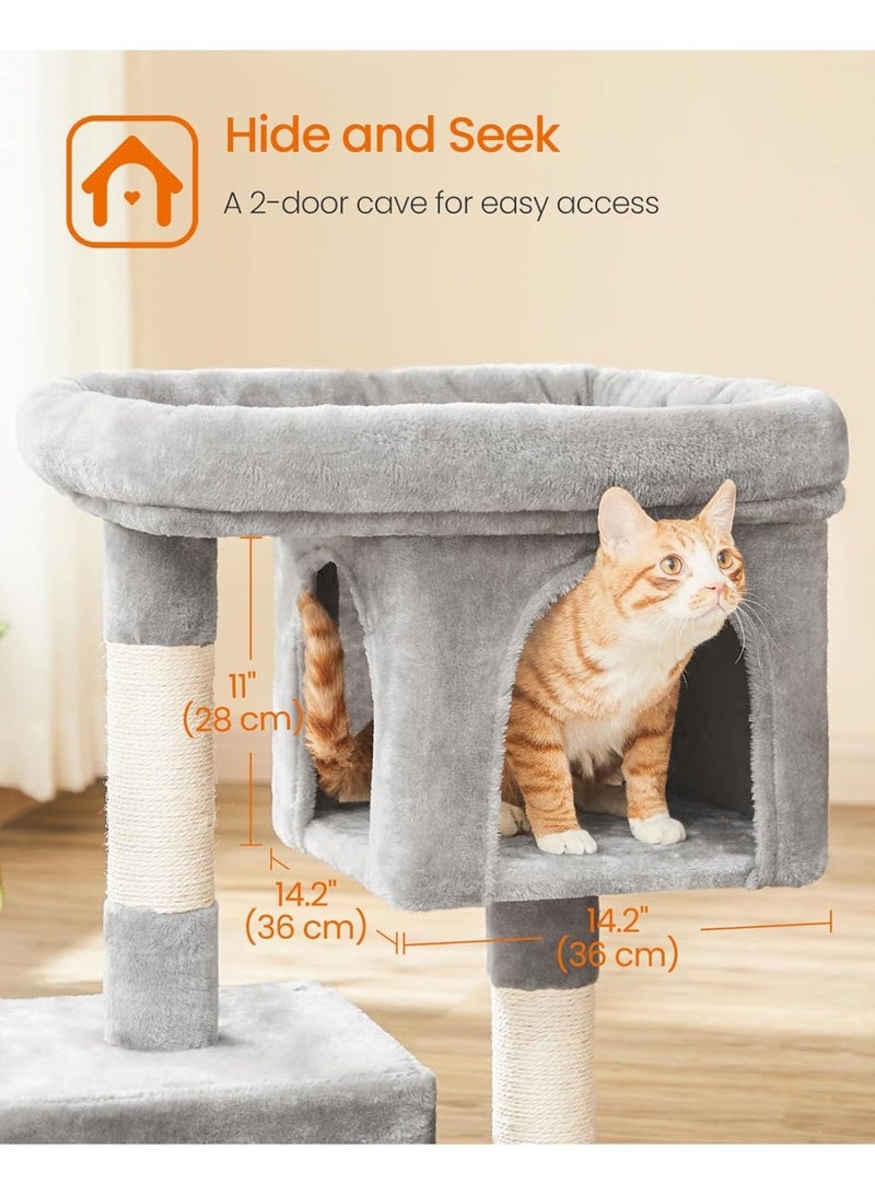غوغويا شجرة قطط، برج قطط بطول 84 سم، شقة فخمة للقطط الكبيرة التي يصل وزنها إلى 16 رطلاً، جذع كبير، كهفان، عمود خدش، رمادي - Image 3