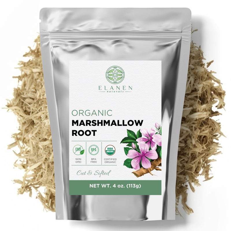 Elanen Naturals Organic Marshmallow Root Herb 4 oz. (113g), USDA Certified Organic Marshmallow Root Bulk, Marshamallow Althaea Officinalis, Althea Herb, Cut & Sifted - Image 1