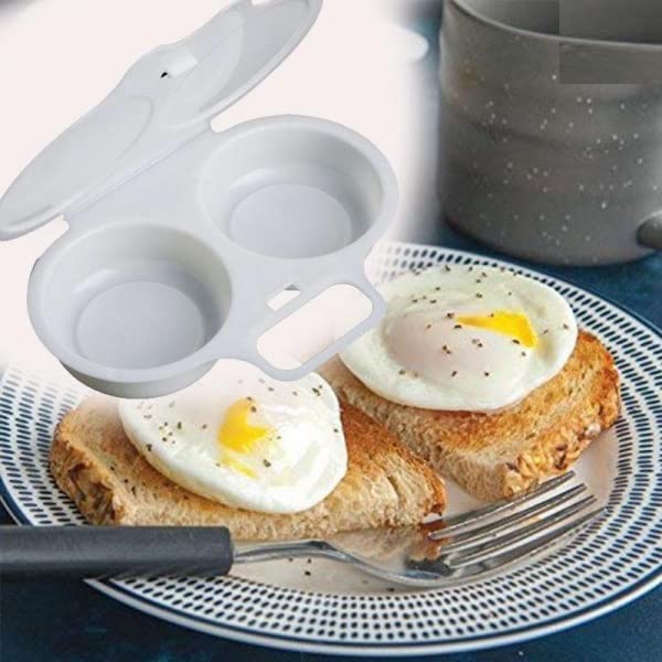 Leeonz Microwave Double Cup Egg Poacher Maker Poached Eggs Cooker Steamer Kitchen Gadget Dishwasher Safe BPA Free Draining Egg Boiler Set Double Layer Microwave Egg Poacher Breakfast Egg Cooker (Blue) - Image 5