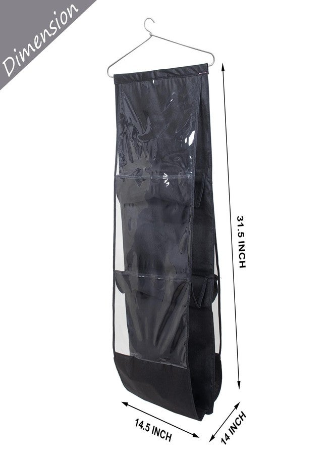 NadauN Handbag Organizer 6 Pockets for Ladies| Non-Woven Foldable Bag Organizer for Wardrobe|Transparent with Hanger | Purse Hanger (Black) - Image 5