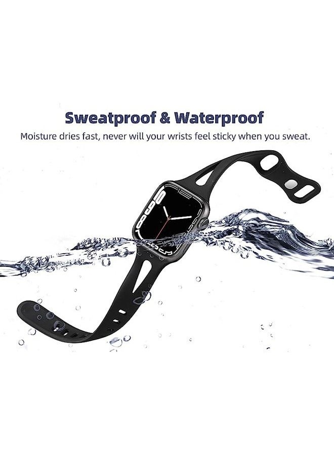 Ocean - Soft Silicone Slim Thin Narrow Replacement Strap Compatible For Apple Watch SE Series 8/7/6/5/4/3/2/1 (Black, 38mm/40mm/41mm) - Image 1