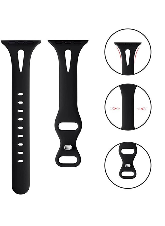 Ocean - Soft Silicone Slim Thin Narrow Replacement Strap Compatible For Apple Watch SE Series 8/7/6/5/4/3/2/1 (Black, 38mm/40mm/41mm) - Image 1