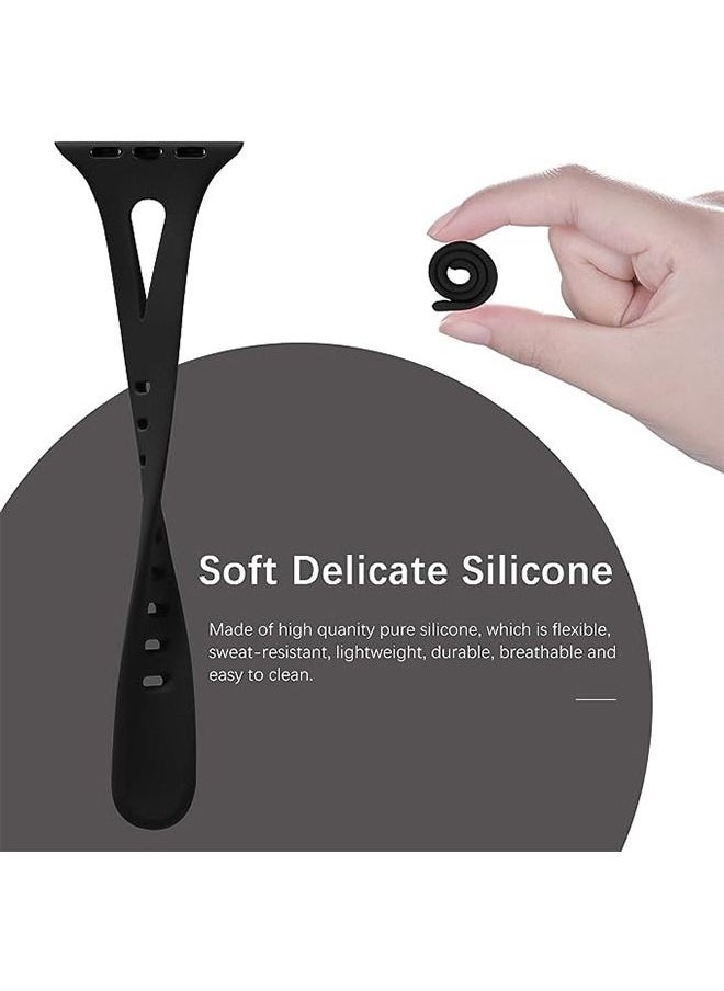 Ocean - Soft Silicone Slim Thin Narrow Replacement Strap Compatible For Apple Watch SE Series 8/7/6/5/4/3/2/1 (Black, 38mm/40mm/41mm) - Image 1