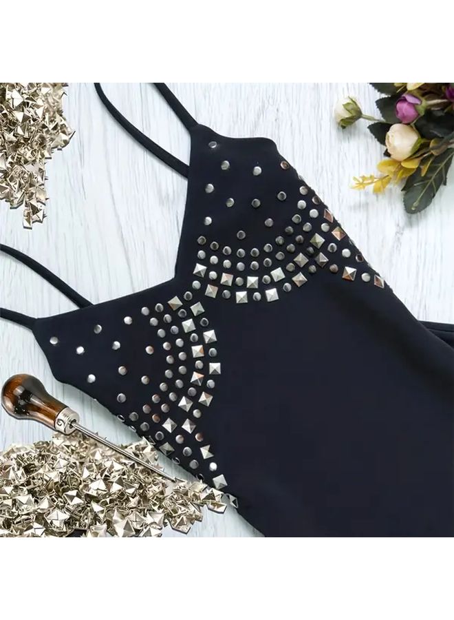 Black 101pcs Metal Pyramid Rivets 4 Tooth Square Head Studs For Crafts Leather Clothing Bags - Image 3