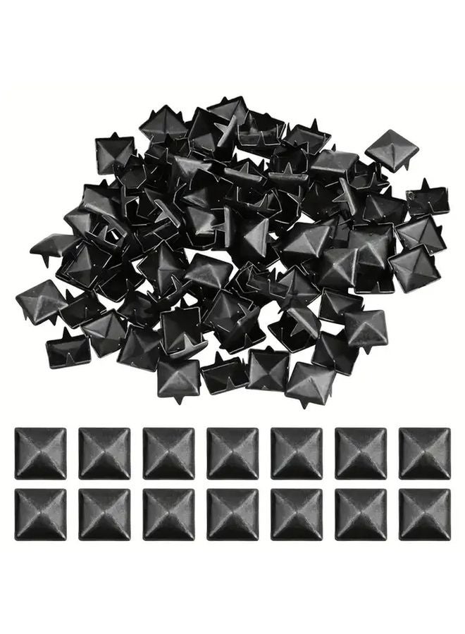 Black 101pcs Metal Pyramid Rivets 4 Tooth Square Head Studs For Crafts Leather Clothing Bags - Image 1