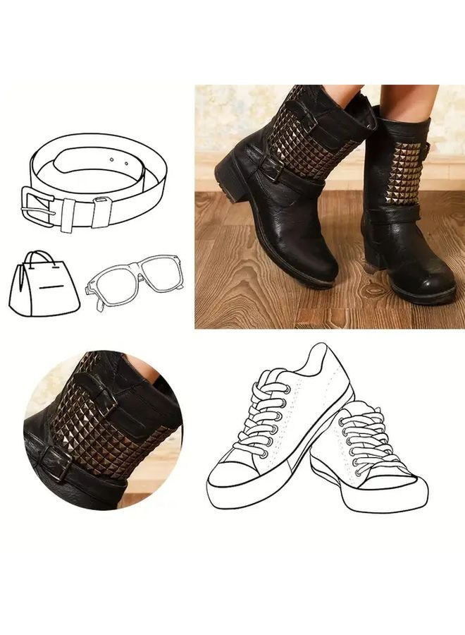 Black 101pcs Metal Pyramid Rivets 4 Tooth Square Head Studs For Crafts Leather Clothing Bags - Image 5