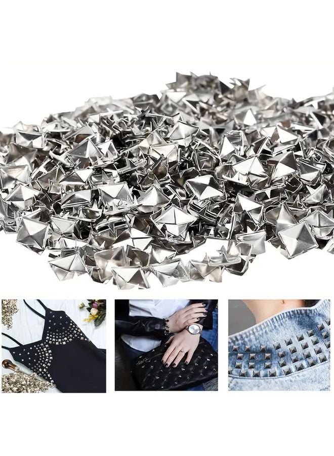 Black 101pcs Metal Pyramid Rivets 4 Tooth Square Head Studs For Crafts Leather Clothing Bags - Image 2