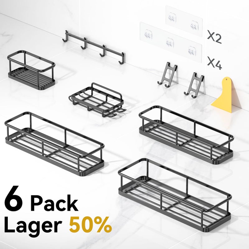 YASONIC Shower Caddy Adhesive, Rustproof Shower Shelves for Inside shower, No Drilling Bathroom Organizers and Storage, 6 Pack Large Capacity Bathroom Caddy for Kitchen & Home Decor-XXL Size - Image 2