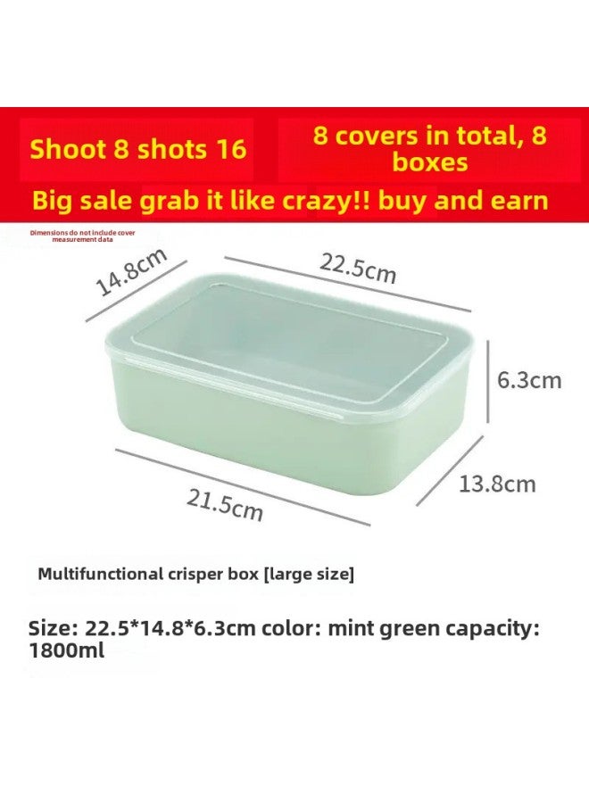 New Plastic Multi-functional Fresh-keeping Box Heightened Food Insulation Box Deepened Thickened Camping Storage Box Cross-border Wholesale-Specifications:Green 1800ml Transparent Cap-Color:Pack Of Four  - Image 1